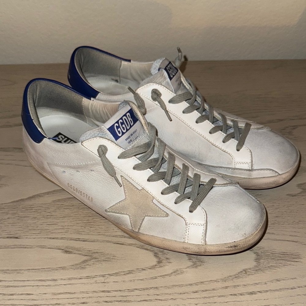 Golden Goose White and Blue Vintage Sneakers